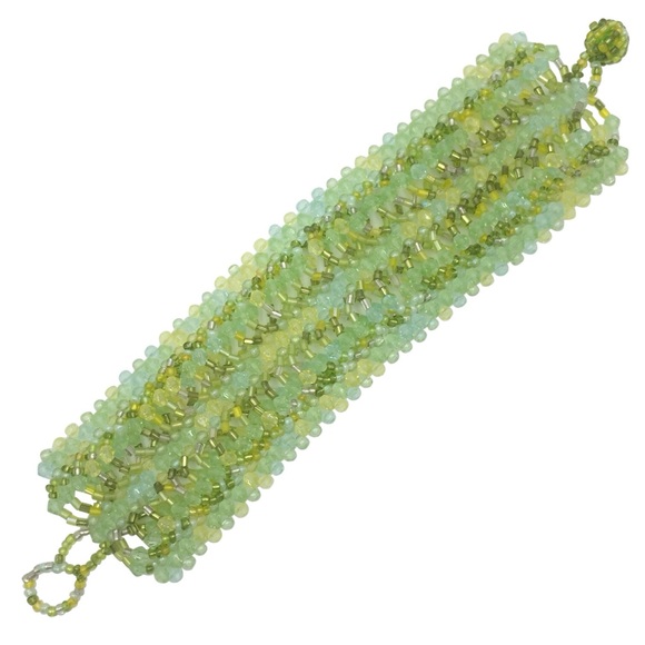 Wide Multi Row Beaded Handmade Boho Style Bracelet - Green - Picture 1 of 3